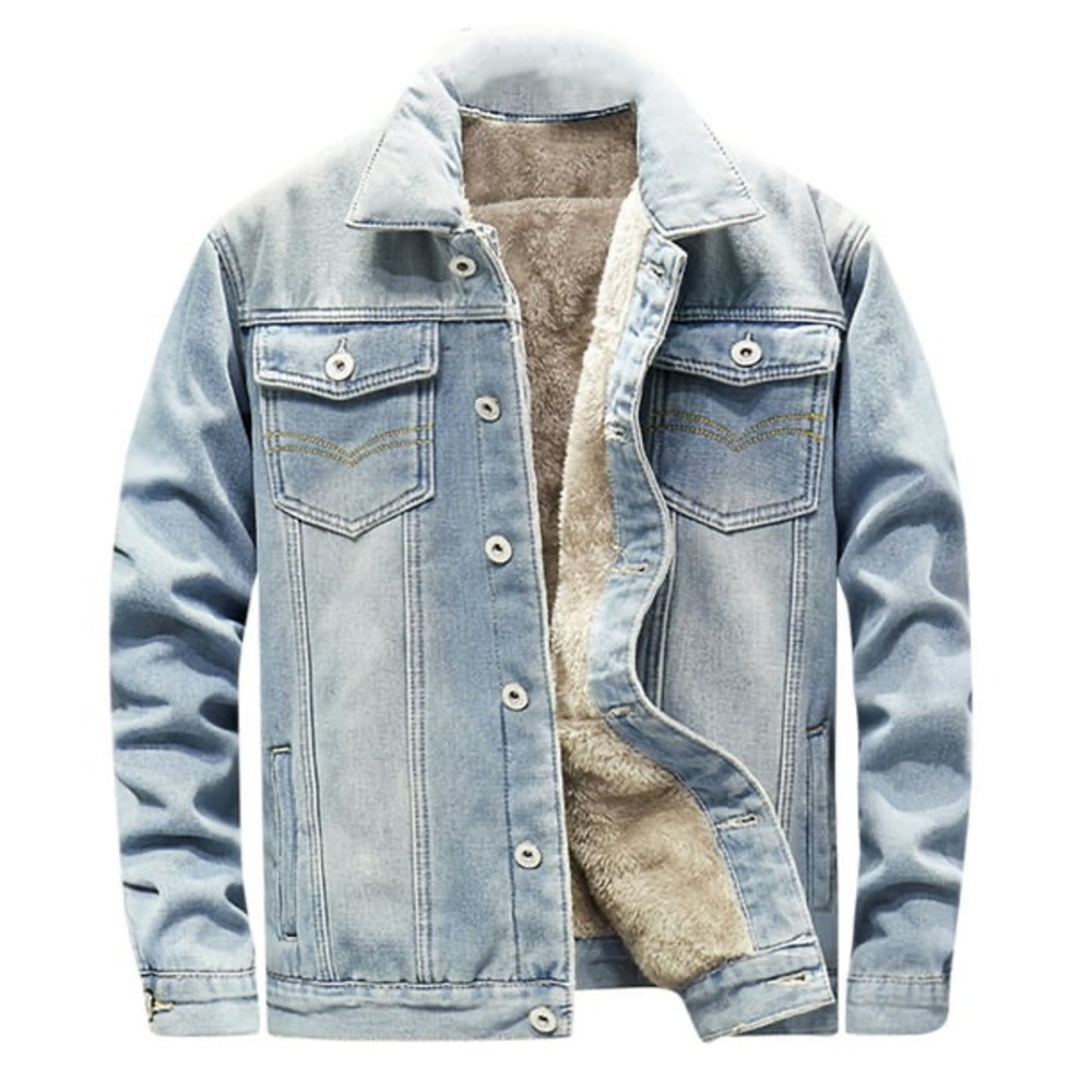 Men’s denim Jean jacket with fur lining size large